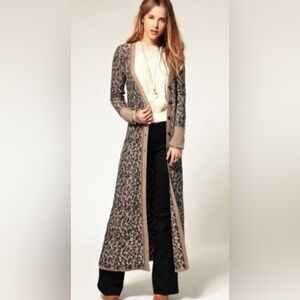 Free People Leopard Print Long Cardigan Size M